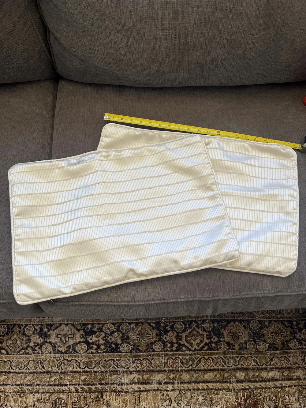 Pier one Import Satin  Ivory Striped Satin Pillow covers 19 1/2 x13